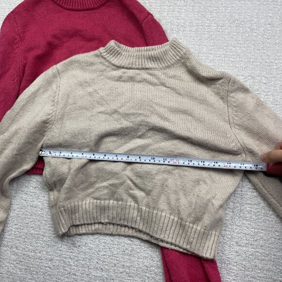 Lot x2 Garage Knit Cozy Sweater Pullover Wom S Beige / Pink Cropped Long Sleeve - Picture 6 of 14